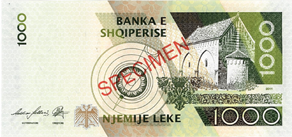 Reverse of banknote 1000 Albanian Lek