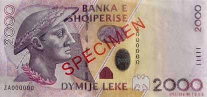 Obverse of banknote 2000 Albanian Lek