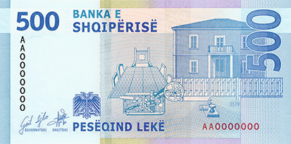 Reverse of banknote 500 Albanian Lek