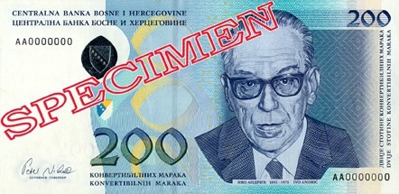 Obverse of banknote 200 Bosnian Mark