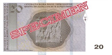 Reverse of banknote 20 Bosnian Mark