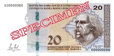 Obverse of banknote 20 Bosnian Mark