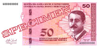 Obverse of banknote 50 Bosnian Mark