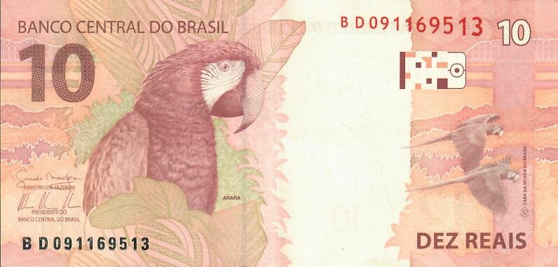 Reverse of new series banknote 10 Brazilian real