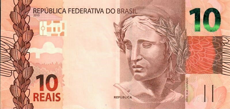 Obverse of new series banknote 10 Brazilian real