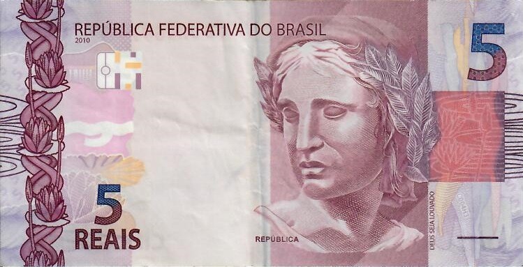 Obverse of new series banknote 5 Brazilian real