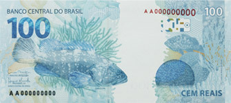Reverse of new series banknote 100 Brazilian real