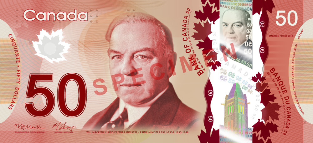 Obverse of new series banknote 50 CAD
