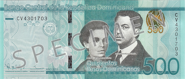 Obverse of banknote 500 Dominican peso