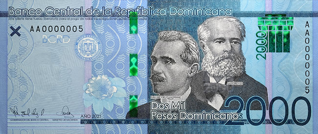 Obverse of banknote 2000 Dominican peso