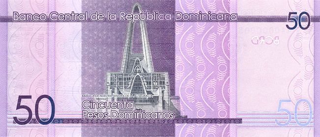 Reverse of banknote 50 Dominican peso