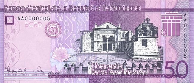 Obverse of banknote 50 Dominican peso
