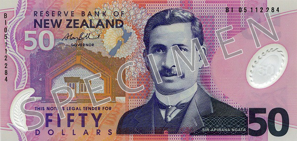 Obverse of new series banknote 50 New Zealand dollar