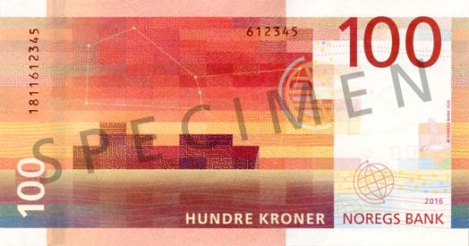 Reverse of banknote 100 Norwegian krone