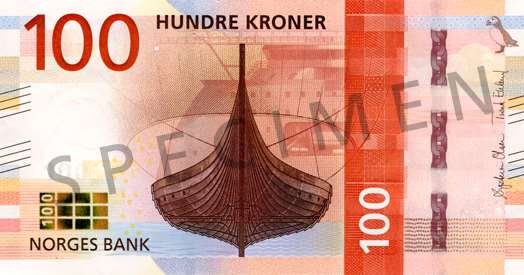 Obverse of banknote 100 Norwegian krone