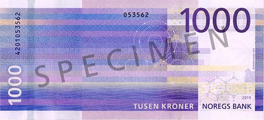 Reverse of banknote 1000 Norwegian krone