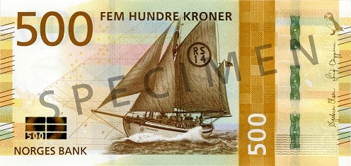 Obverse of banknote 500 Norwegian krone