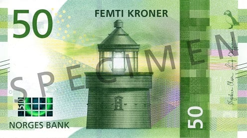 Obverse of banknote 50 Norwegian krone