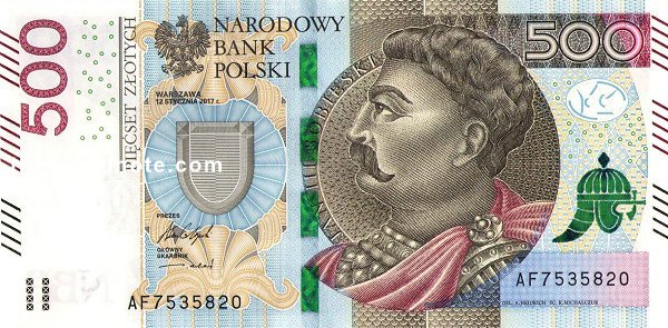 Obverse of new series banknote 500 Polish zloty