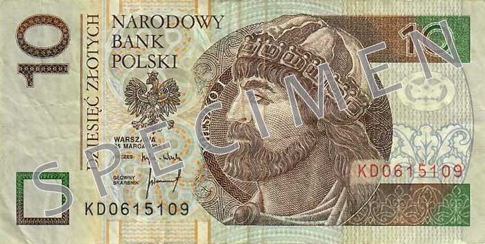 Obverse of old series banknote 10 Polish zloty