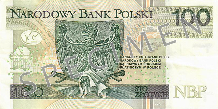 Reverse of new series banknote 100 Polish zloty