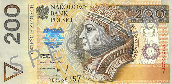 Obverse of old series banknote 200 Polish zloty