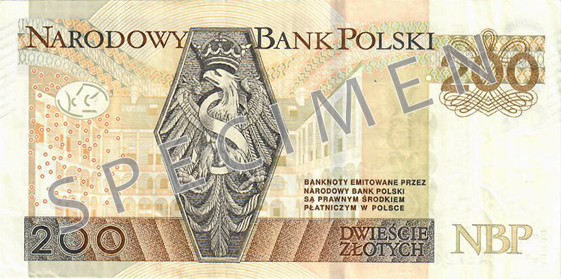 Reverse of new series banknote 200 Polish zloty