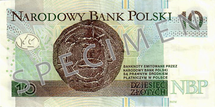 Reverse of old series banknote 10 Polish zloty