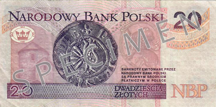 Reverse of old series banknote 20 Polish zloty