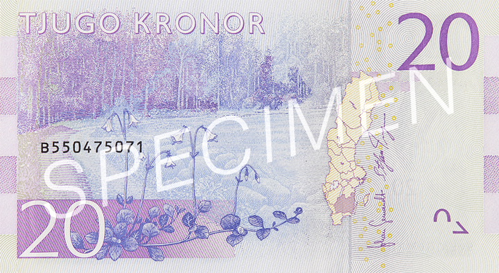 Reverse of banknote 20 Swedish krone