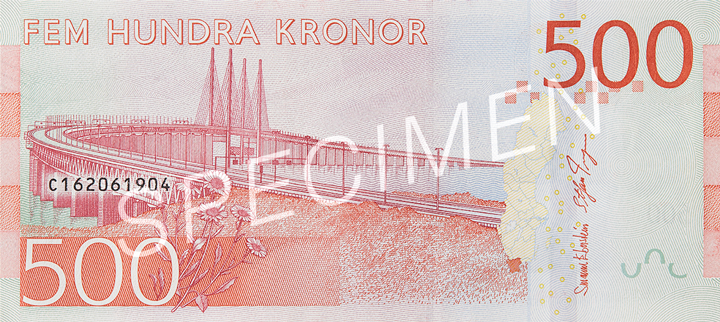 Reverse of banknote 500 Swedish krone