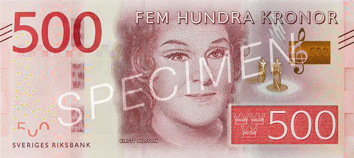 Obverse of banknote 500 Swedish krone