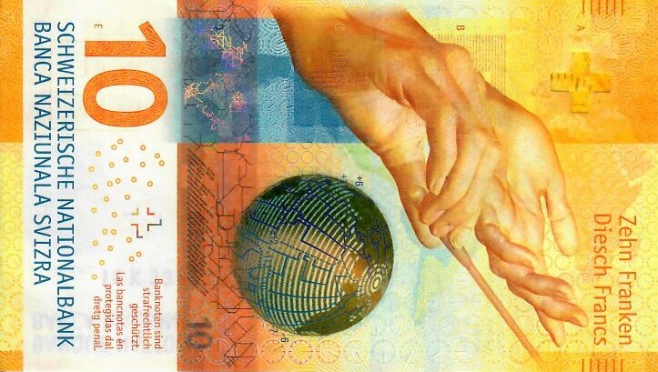 Obverse of banknote 10 Swiss franc