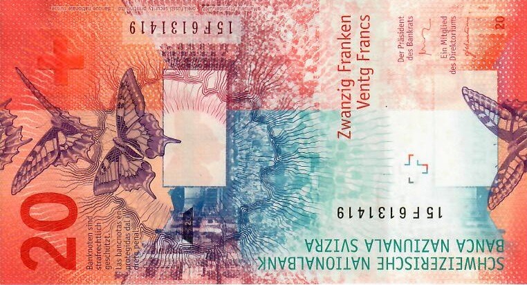 Reverse of banknote 20 Swiss franc