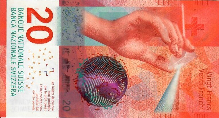 Obverse of banknote 20 Swiss franc