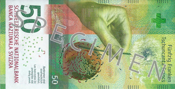 Obverse of banknote 50 Swiss franc