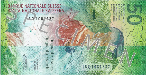 Reverse of banknote 50 Swiss franc