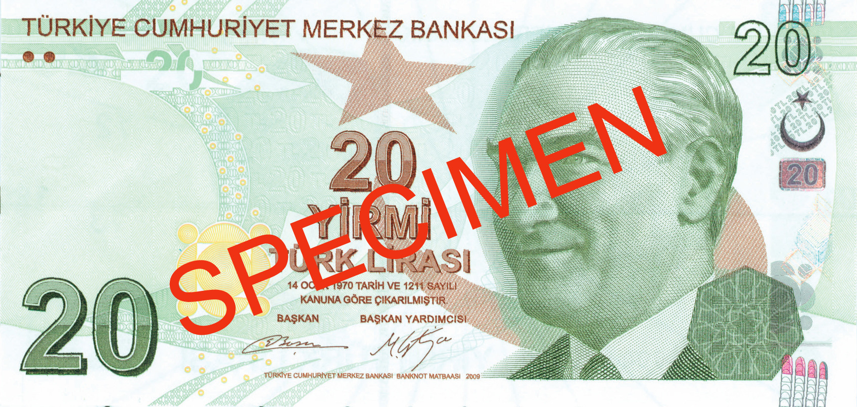 Obverse of banknote 20 Turkish lira