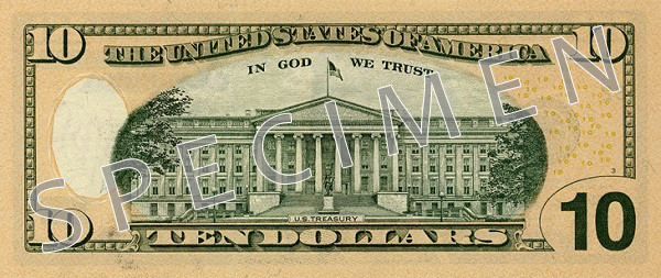 Reverse of banknote 10 US dollar