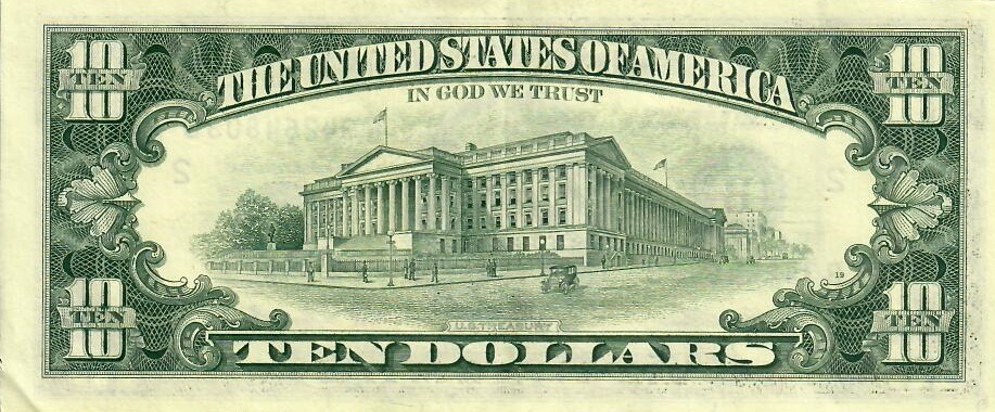 Reverse of banknote 10 US dollar