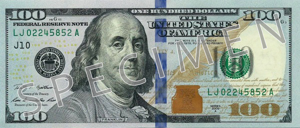 Obverse of banknote 100 US dollar
