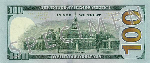 Reverse of banknote 100 US dollar