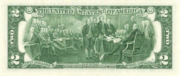 Reverse of banknote 2 US dollar