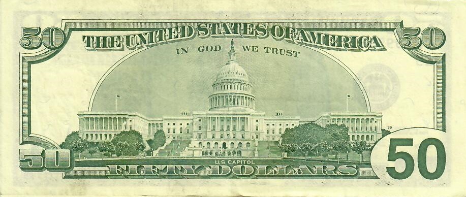 Reverse of banknote 50 US dollar